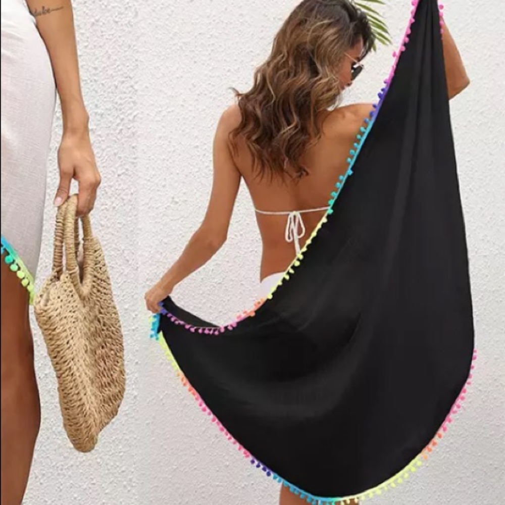 New! Black Rainbow Pom Sarong - Picture 4 of 6